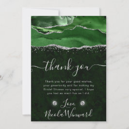 Green und Silver Glitzer Agate Brautparty Dankeskarte