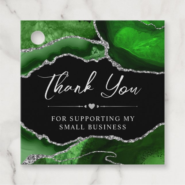 Green und Silver Glitzer Agate Small Business Geschenkanhänger (Vorderseite)