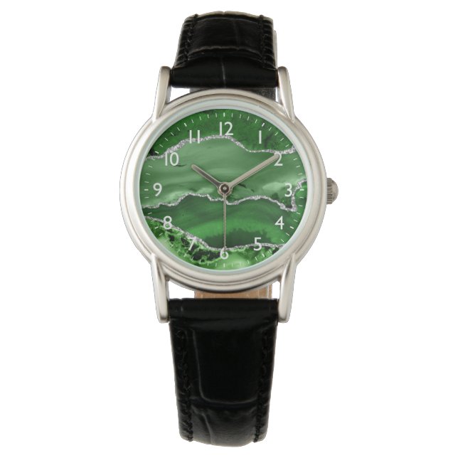Green und Silver Imitate Glitzer Marble Agate Armbanduhr (Vorderseite)