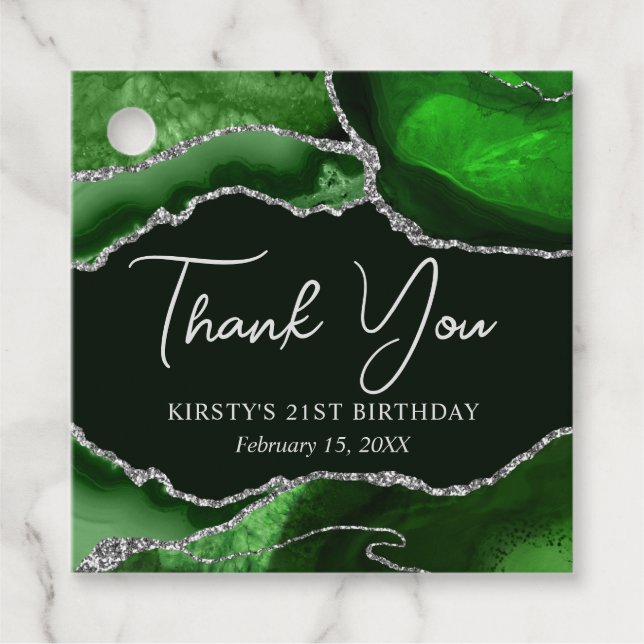 Green und Silver Imitats Glitzer Agate Birthday Pa Geschenkanhänger (Vorderseite)