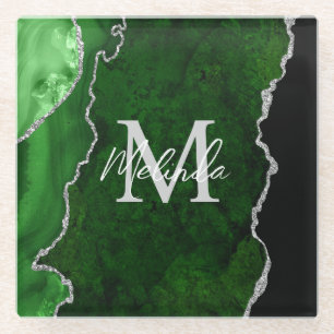 Green und Silver Marble Agate Glasuntersetzer