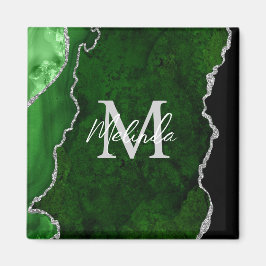 Green und Silver Marble Agate Magnet