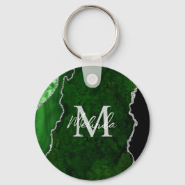 Green und Silver Marble Agate Schlüsselanhänger