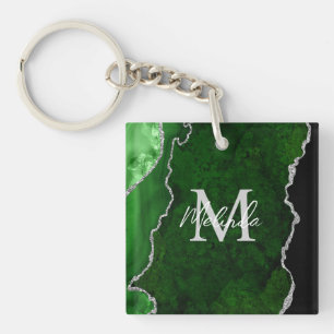 Green und Silver Marble Agate Schlüsselanhänger