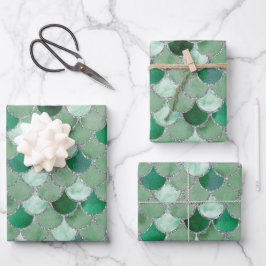 Green und Silver Mermaid Scales Geschenkpapier Set