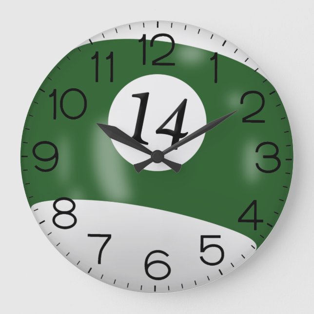 Green und White Billiard #14 Ball Große Wanduhr (Vorderseite)