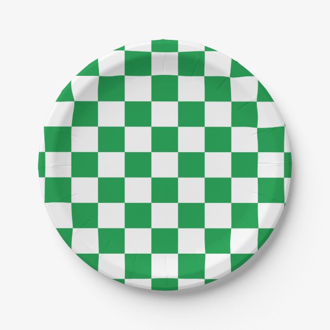 Green und White Checkerboard Pappteller (Vorderseite)