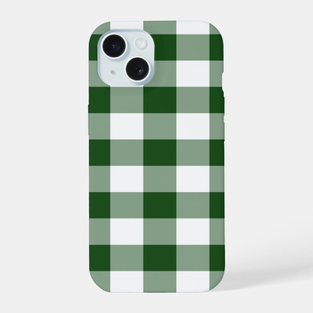 Green und White Gingham Pattern iPhone 15 Hülle (Rückseite)