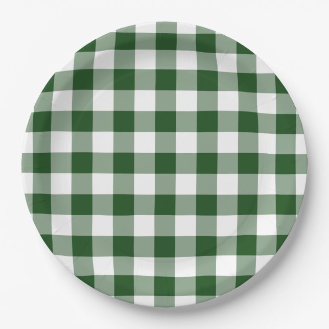 Green und White Gingham Pattern Pappteller (Vorderseite)