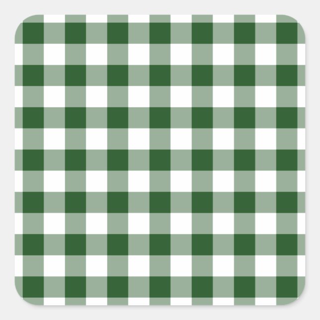 Green und White Gingham Pattern Quadratischer Aufkleber (Vorderseite)