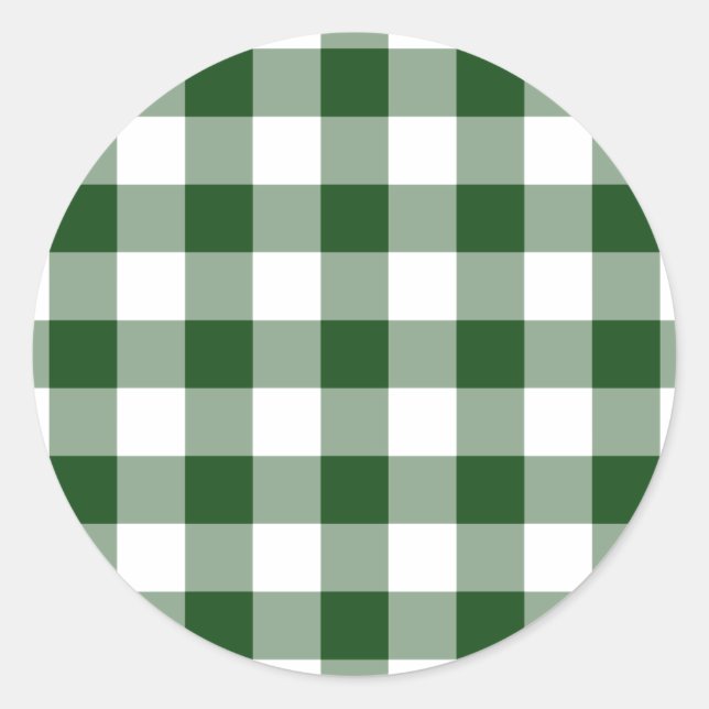 Green und White Gingham Pattern Runder Aufkleber (Vorderseite)