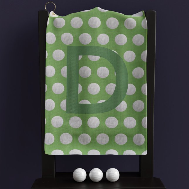 Green und White Polka Dot Monogram Golf Towel Golfhandtuch (A bold initial on this golf towel. Perfect gift for the bold golfer)