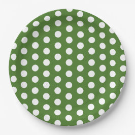 Green und White Polka Dot Party Pappteller