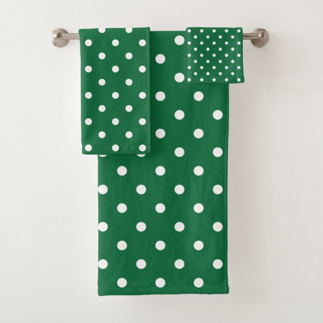 Green und White Polka Dots Badhandtuch Set (Insitu)
