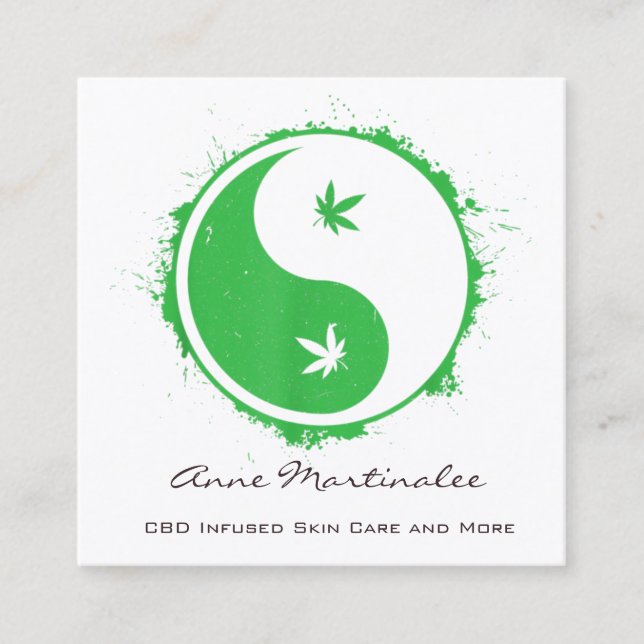  Green und White Yin Yang Leaf  Quadratische Visitenkarte (Vorderseite)