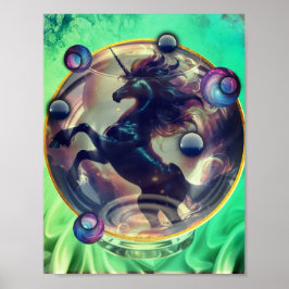 Green Unicorn Globe Poster