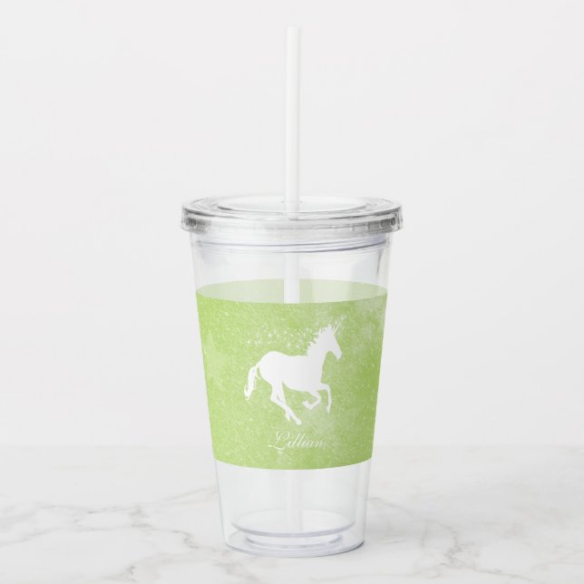 Green Unicorn Personalisiert Acrylic Tumbler Acryltrinkbecher (Vorderseite)
