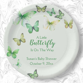 Green Unisex A Litte Butterfly Baby Dusche Pappteller