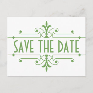 Green v2 Extravagante Ornamentik Save the Date Pos Ankündigungspostkarte