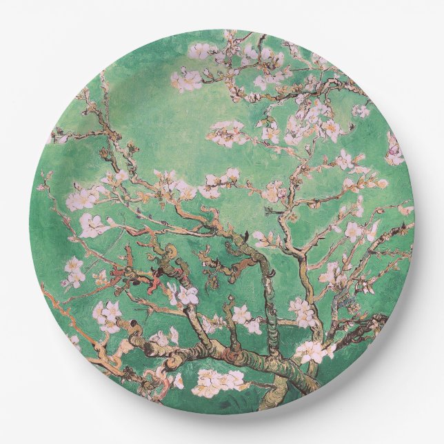 Green Van Gogh Almond Bllossoms Pappteller (Vorderseite)