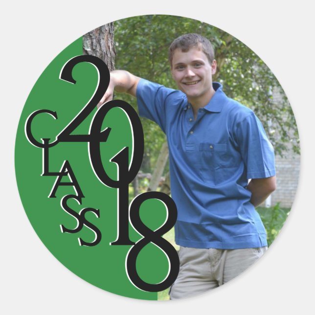 Green Varsity 2018 Abschluss Class with Foto Runder Aufkleber (Vorderseite)