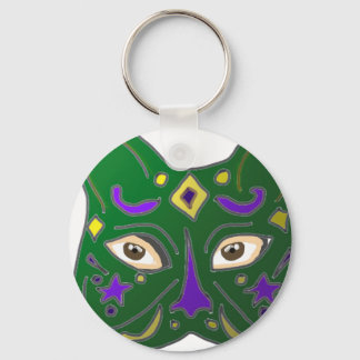 Green Venetian Cat Mask Design Key Ring Schlüsselanhänger