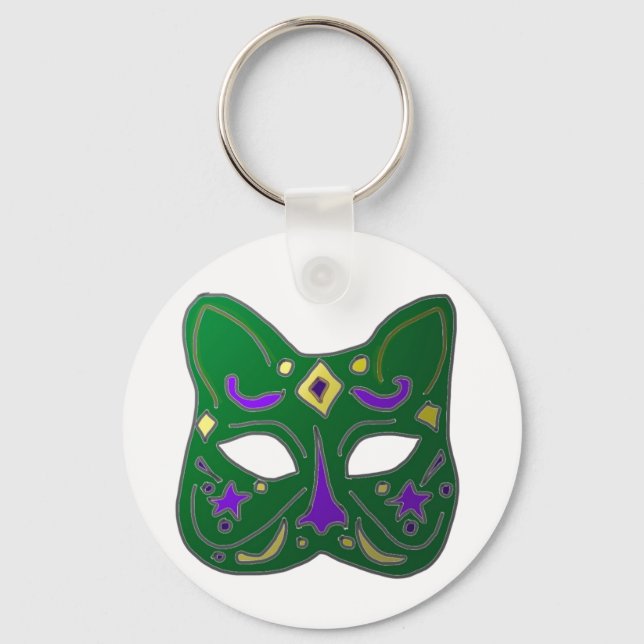 Green Venetian Cat Mask Design Schlüsselanhänger (Vorderseite)