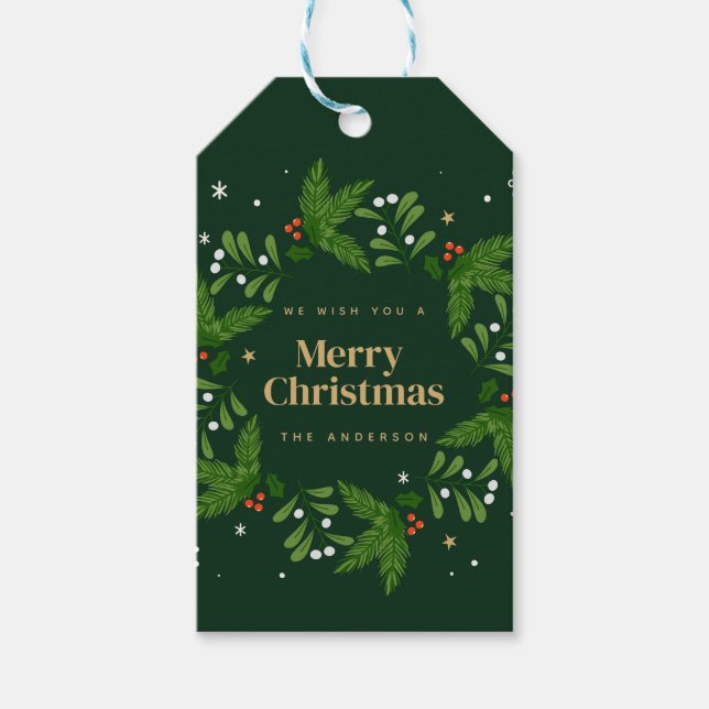 Green Verlass Snowflake Frohe Weihnachten Geschenkanhänger (Vorderseite)