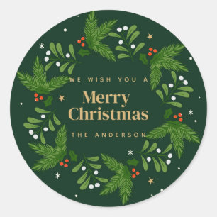 Green Verlass Snowflake Frohe Weihnachten Runder Aufkleber