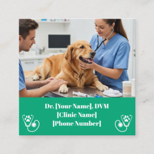 Green Veterinary & Pet Clinic Quadratische Visitenkarte