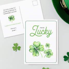Green Vierblättriges Kleeblatt Luck Happy St Patri Feiertagspostkarte