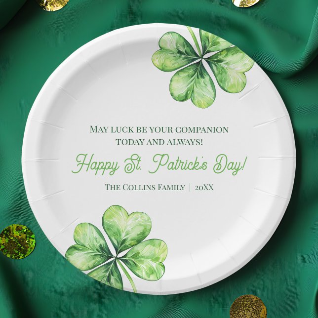 Green Vierblättriges Kleeblatt Luck Happy St Patri Pappteller (Green Four Leaf Clover Luck Happy St Patrick's Day Paper Plates)