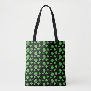 Green Vierblättriges Kleeblatt Pattern auf schwarz Tasche