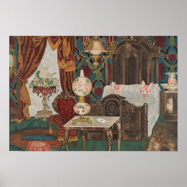 Green. Viktorianisch Style Bedroom Original Poster (Vorne)