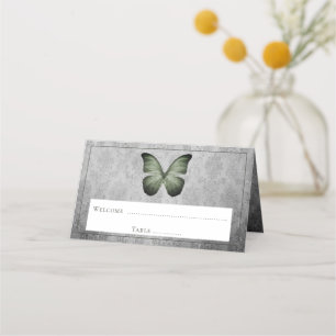 Green Vintag Butterfly Damask Empfang Platzkarte