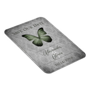 Green Vintag Butterfly Damask Save the Date Magnet