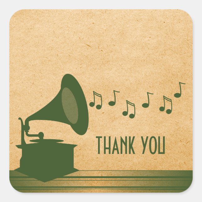 Green Vintag Gramophone Danke Stickers (Vorderseite)