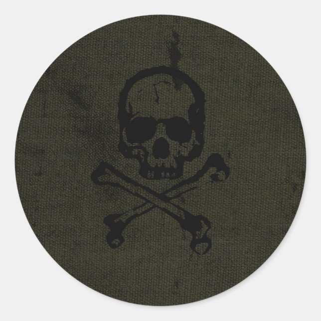 Green Vintag Grunge Skull Crossbones Halloween Runder Aufkleber (Vorderseite)