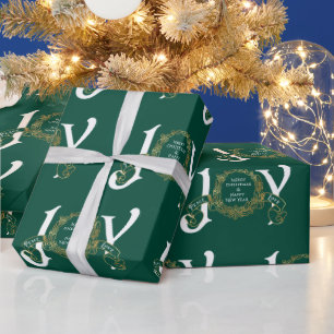 Green Vintag Joy Peace Liebe Gold Klassische Weihn Geschenkpapier