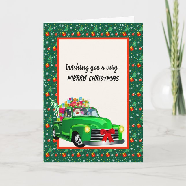 Green Vintag Truck präsentiert Santa Karte (Vorderseite)