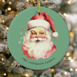 Green Vintag Watercolor Weihnachten Keramik Ornament<br><div class="desc">Feiern Sie die festliche Jahreszeit mit unserer Grünen Vintagen Wasserfarbe Weihnachtsschmuck Weihnachten Keramik! Dieses charmante Ornament besticht durch ein nostalgisches Santa Claus Design-Set vor einem stilvollen, soliden Hintergrund, das Vintagen Charme mit modernem Flair verbindet. Ideal, um dem Weihnachtsbaum eine festliche Touch hinzuzufügen. Personalisieren Sie dieses individuelle Design mit Ihrem eigenen...</div>