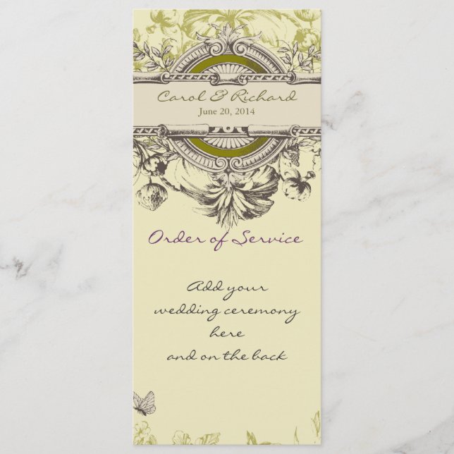 Green Vintage Floral Wedding Programme (Devant)
