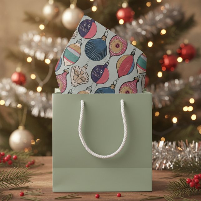 Green Vintage Weihnachtsschmuck Muster Seidenpapier (Retro Vintage Ornaments Christmas Tissue Paper. Red & Gold Old Fashioned Christmas Ornament Pattern)