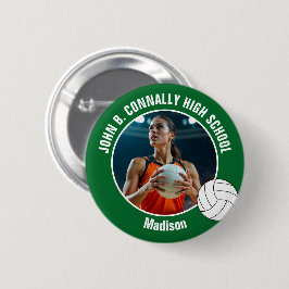 Green Volleyball Player Photo High School Spirit Button