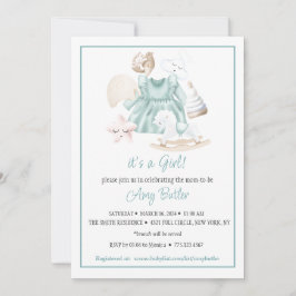 Green Watercolor Baby Girl Shower Invitation Einladung