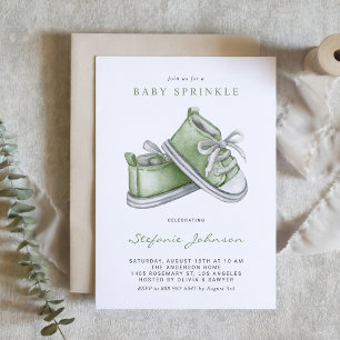 Green Watercolor Baby Shoes Baby Sprinkle Einladung