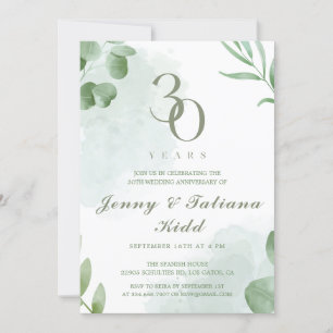Green Watercolor Blätter 30. Hochzeitstag Einladung