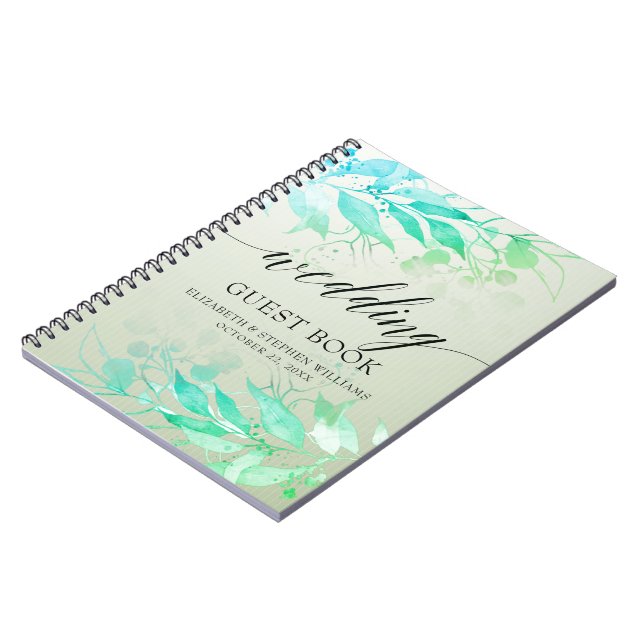 Green Watercolor Blätter Blume Hochzeitsbuch Notizblock (Linke Seite)
