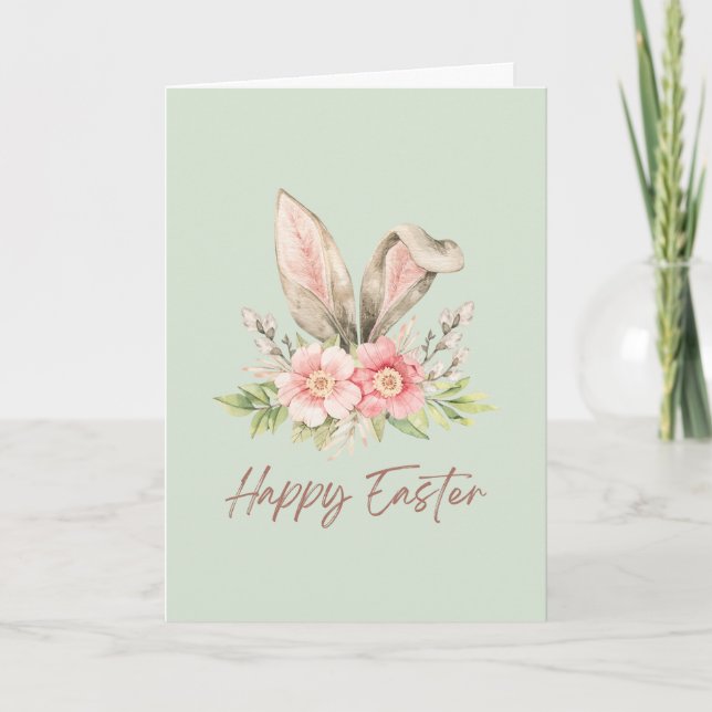 Green Watercolor Bunny Easter Holiday Card Dankeskarte (Vorderseite)