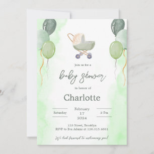 Green Watercolor Cute Baby shower Invitation
